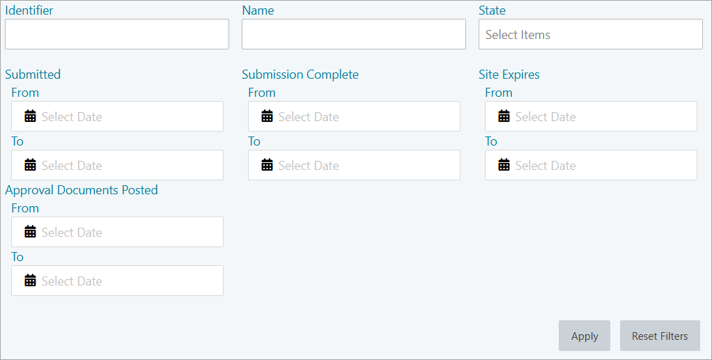 CIRBI - Submission Workspace - Site Information tab - Filters.png
